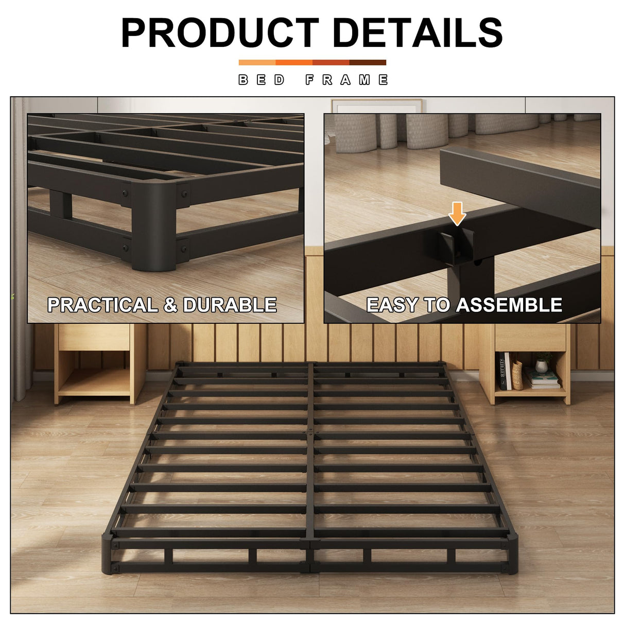 EMODA 5 Inch Box Spring Queen Size Bed Base, 3000 LBS Heavy Duty Metal Mattress Foundation with Fabric Cover, Easy Assembly EMODA
