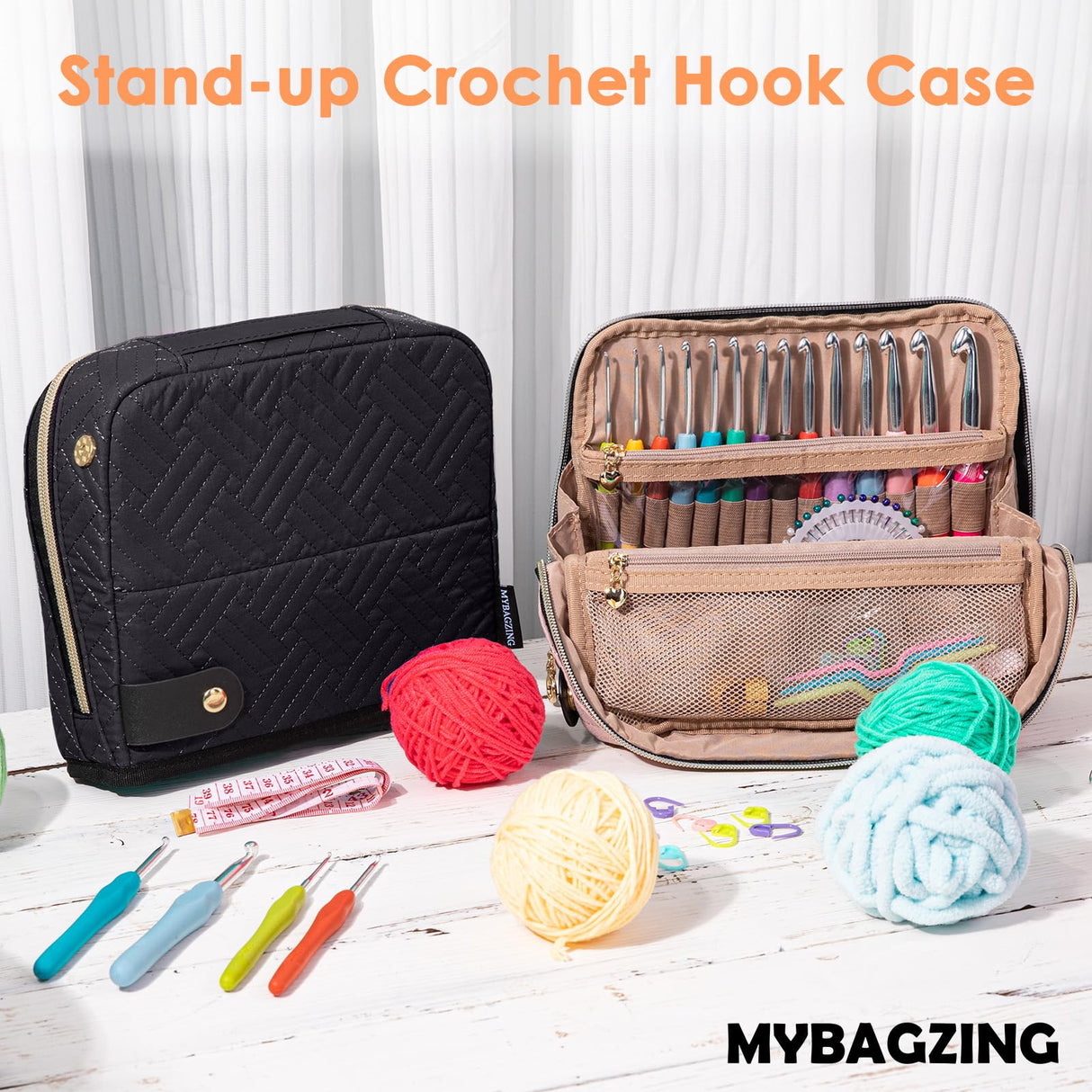 MYBAGZING Empty Crochet Hook Case - Crochet Hook Organizer Case Stand Up (Upgraded) -Corchet Organizer - Crochet Hook Holder for Knitting & Crochet Supplies, Crochet Needles, Crochet Accessories MYBAGZING