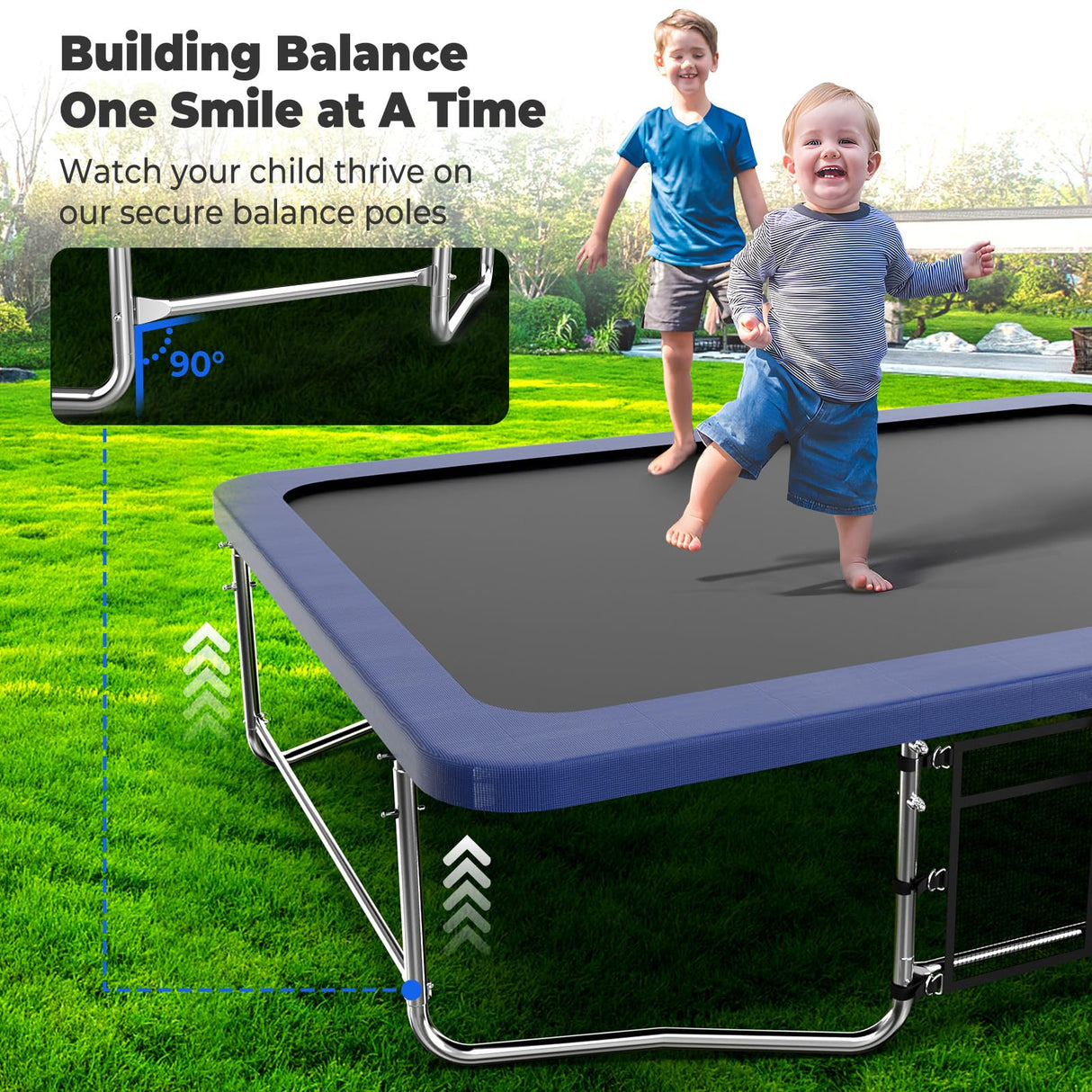 Lyromix 14FT Outdoor Rectangle Trampoline for Kids and Adults, Rectangular Trampoline with Curved Poles, Pumpkin Trampolin with Light, Sprinkler, Soccer and Storage Bag Lyromix