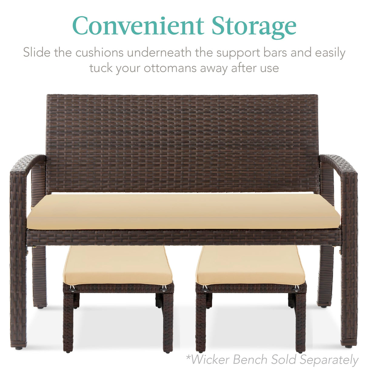 Best Choice Products Set of 2 Wicker Ottomans, Multipurpose Outdoor Furniture for Patio, Backyard, Additional Seating, Footrest, Side Table w/Removable Cushions, Steel Frame - Brown/Tan Best Choice Products