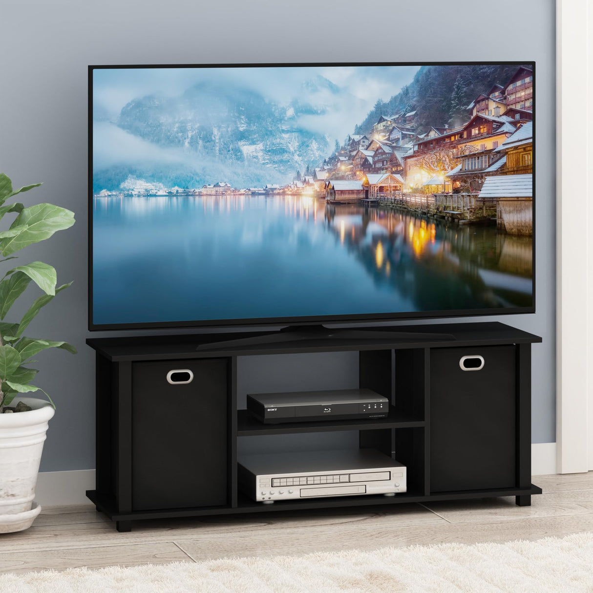Furinno Econ Entertainment Center, Black/Black Furinno