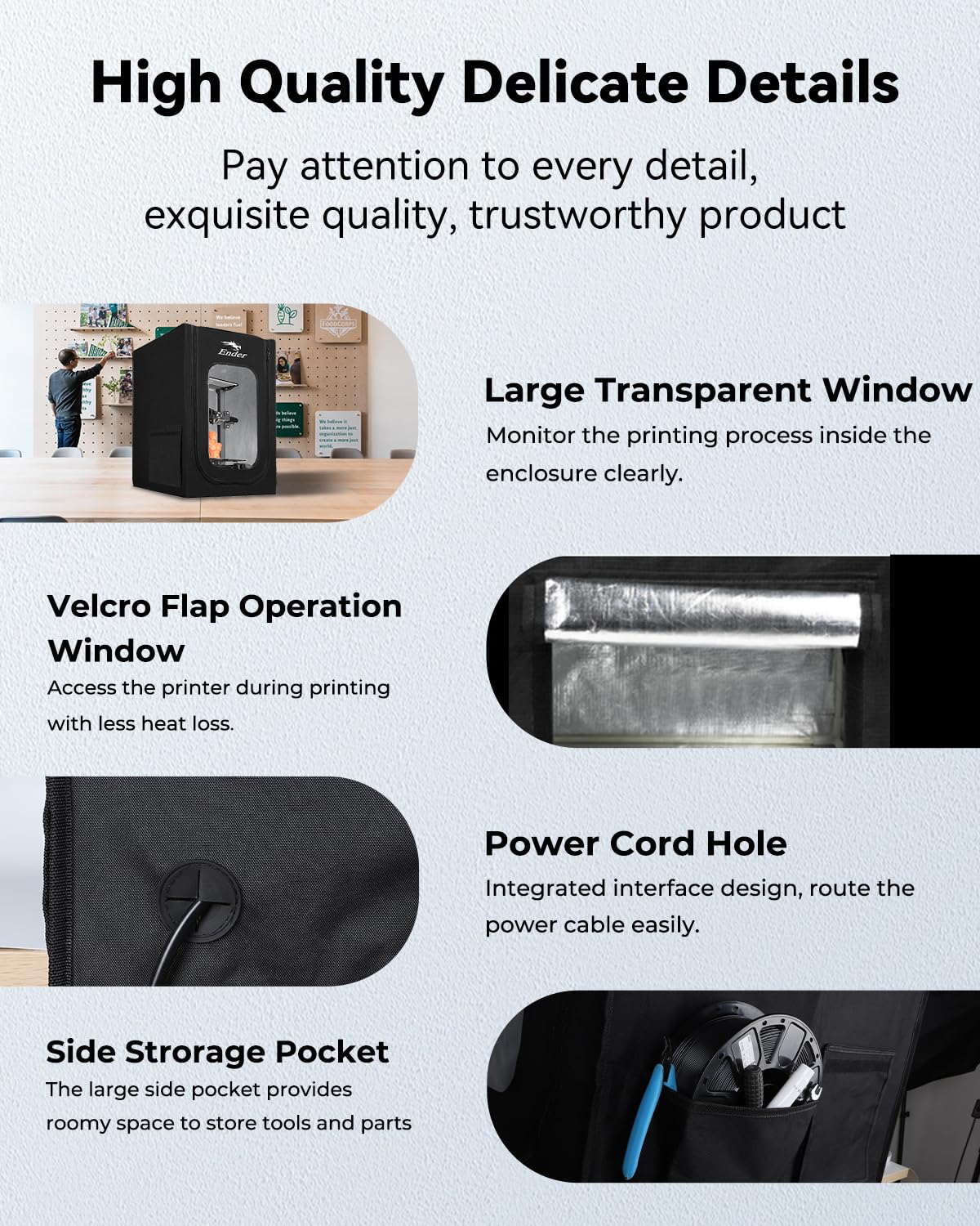 Creality Official 3D Printer Enclosure, Fireproof and Dustproof Tent Constant Temperature Protective Cover Compatible with Creality Ender 3/ Ender 3 V3 SE/Ender 3 V3 KE, 18.89”x 23.62” x28.34” Creality