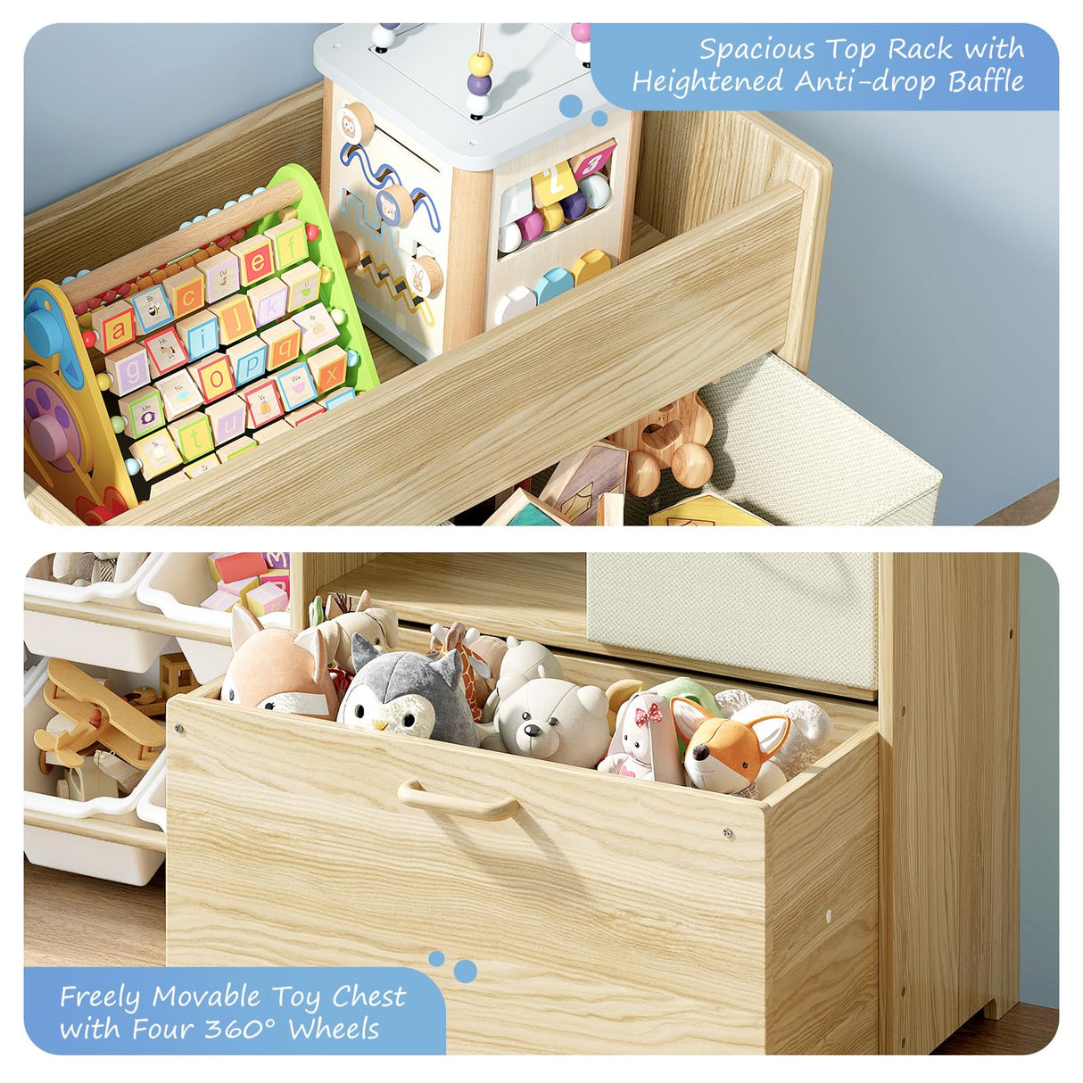 Toy Storage Organizer for Kids, 9-Bin Toy Organizer with 2-Drawers,Movable Toy Chest and Top Rack, Multifunctional Kids Bookshelf and Toy Storage for Living Room, Playroom, Bedroom, Nursery, White EXPERLAM