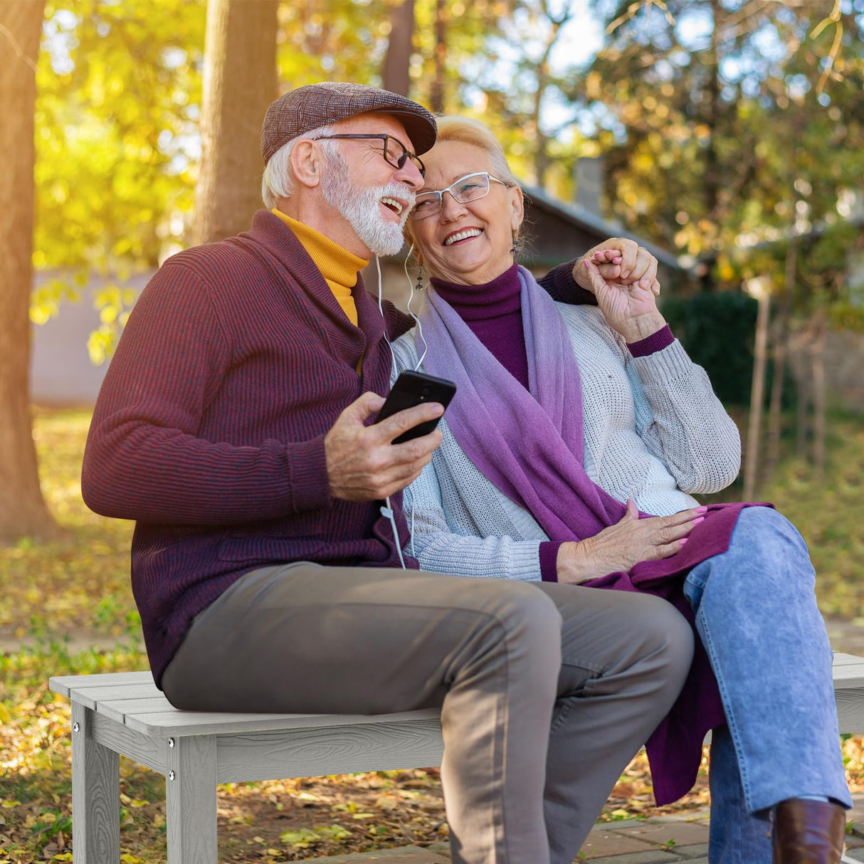 WISHCII Outdoor Bench, Poly Lumber Weatherproof, 2 Person Patio Benches for Outdoors, Never Rot and Fade Backless Bench, Suit for Garden Park and Porch(Grey) WISHCII