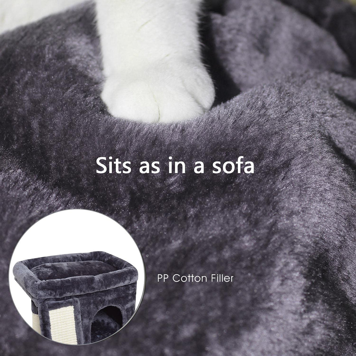 SYANDLVY Small Cat Tree for Indoor Cats Large Adult, Cat Tower with Scratching Post, Modern Cat House with Padded Perch, Kittens Condo with Board, Cat Cave (Smoky Grey) SYANDLVY