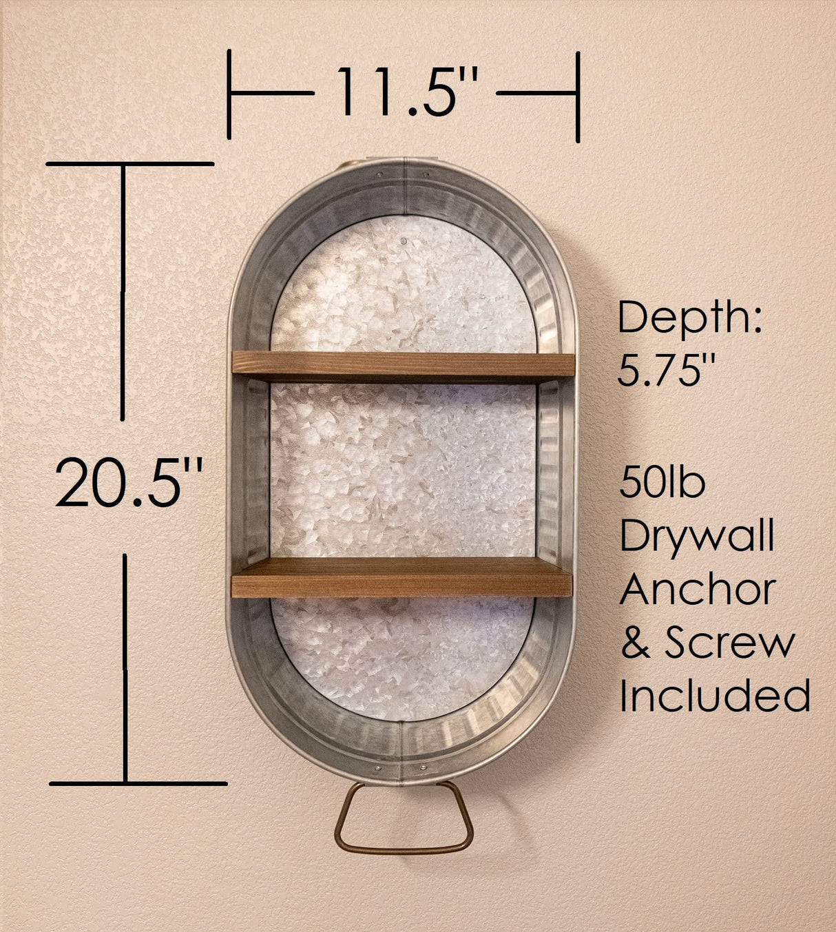 Galvanized Wash Tub with Shelves | Rustic Bathroom Décor | Farmhouse Rustic Bathroom Shelves | Metal Wash Tub Cubby | Galvanized Shelf Wall BARWOOD