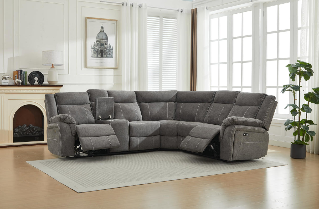 Secsofier Power Premium Fabric Reclining Sectional Sofa Set, Zero Gravity Recliner Couch with USB Port 1 Console Storage 2 Cup Holders (Power, 1 Console) Secsofier