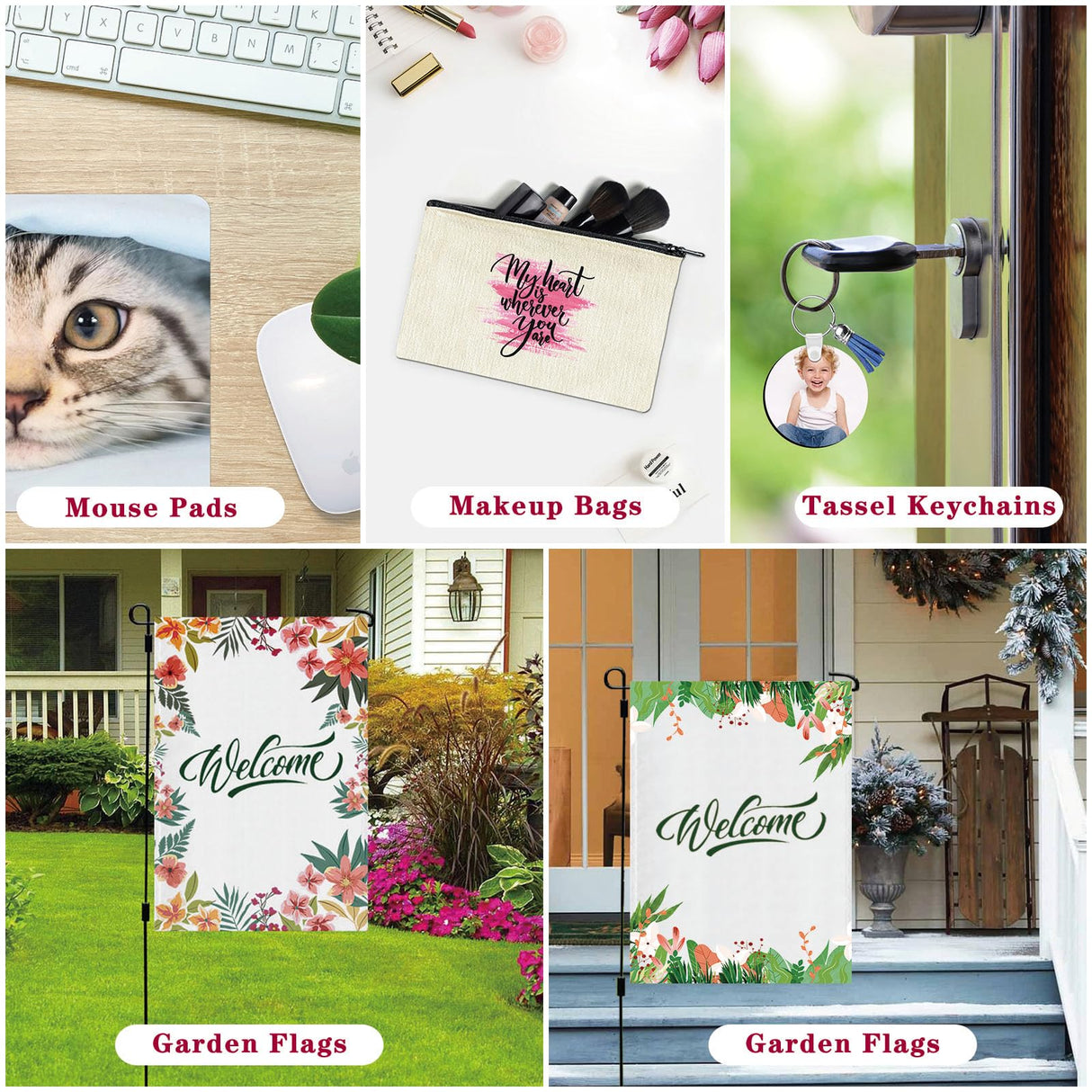 Deekypol 99Pcs Sublimation Blanks Products, Sublimation Starter Kits Including Blank Fridge Magnet, Garden Flag, Keychain Earring Mouse Pad Blank Sublimation Kits for Beginners Heat Transfer Craft Deekypol
