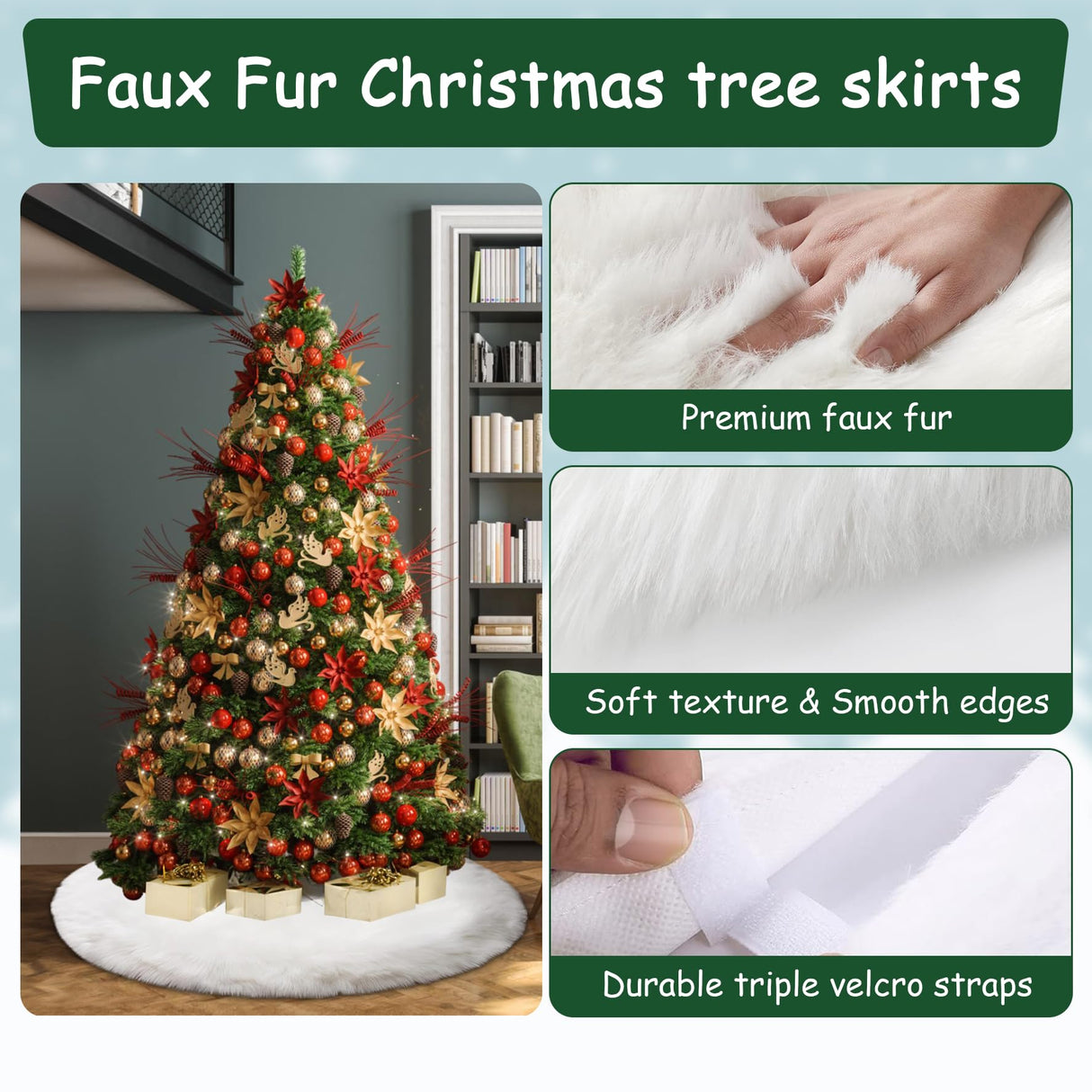AOGU 48 Inch Faux Fur Christmas Tree Skirt White Plush Skirt for Merry Christmas Party Christmas Tree Decoration AOGU