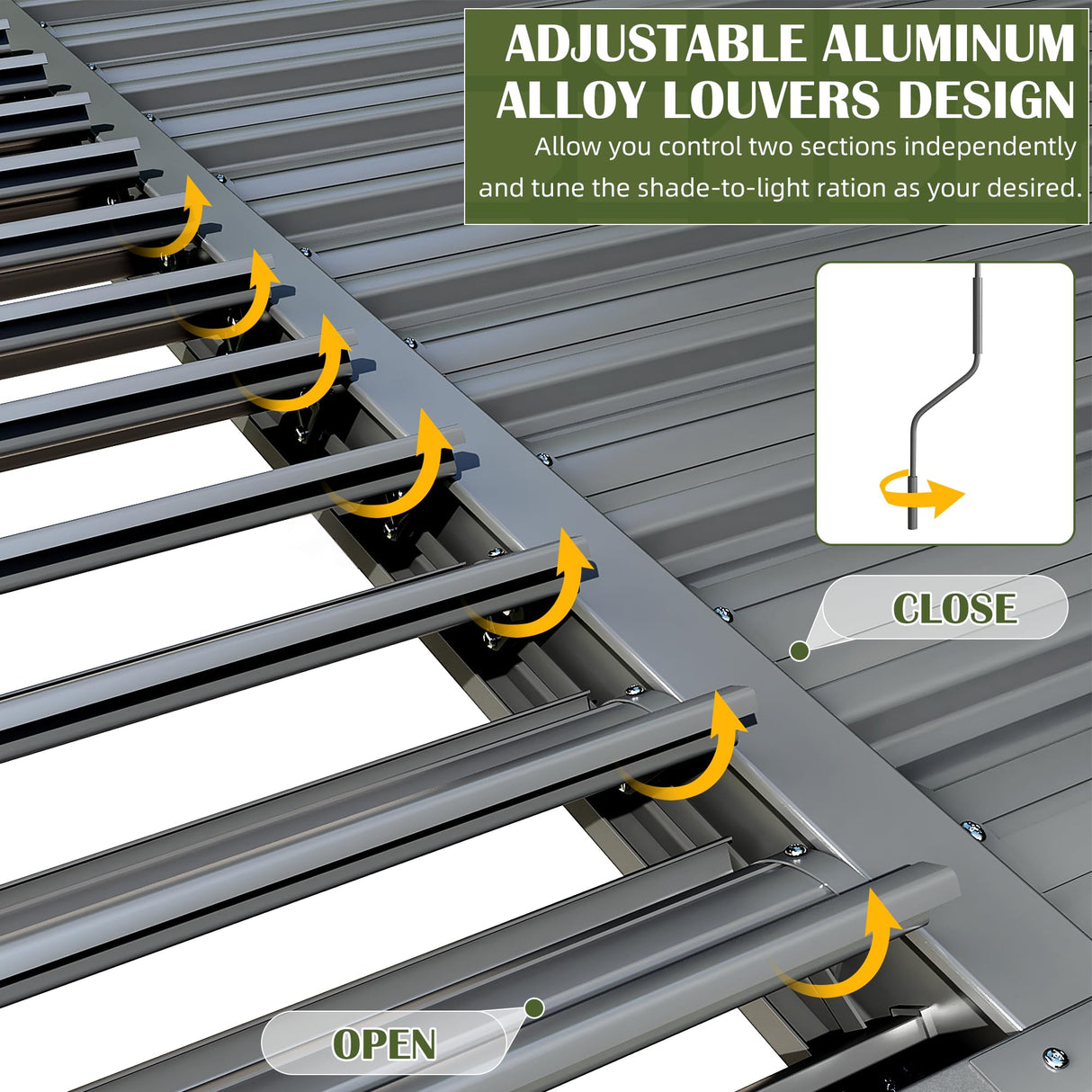 VIWAT Aluminum 10x12 FT Louvered Pergola, Outdoor Pergola with Adjustable Louvered Roof Outdoor Patio Shade Cover, Waterproof & Rustproof Aluminum Gazebo for Backyard and Garden, Gray VIWAT