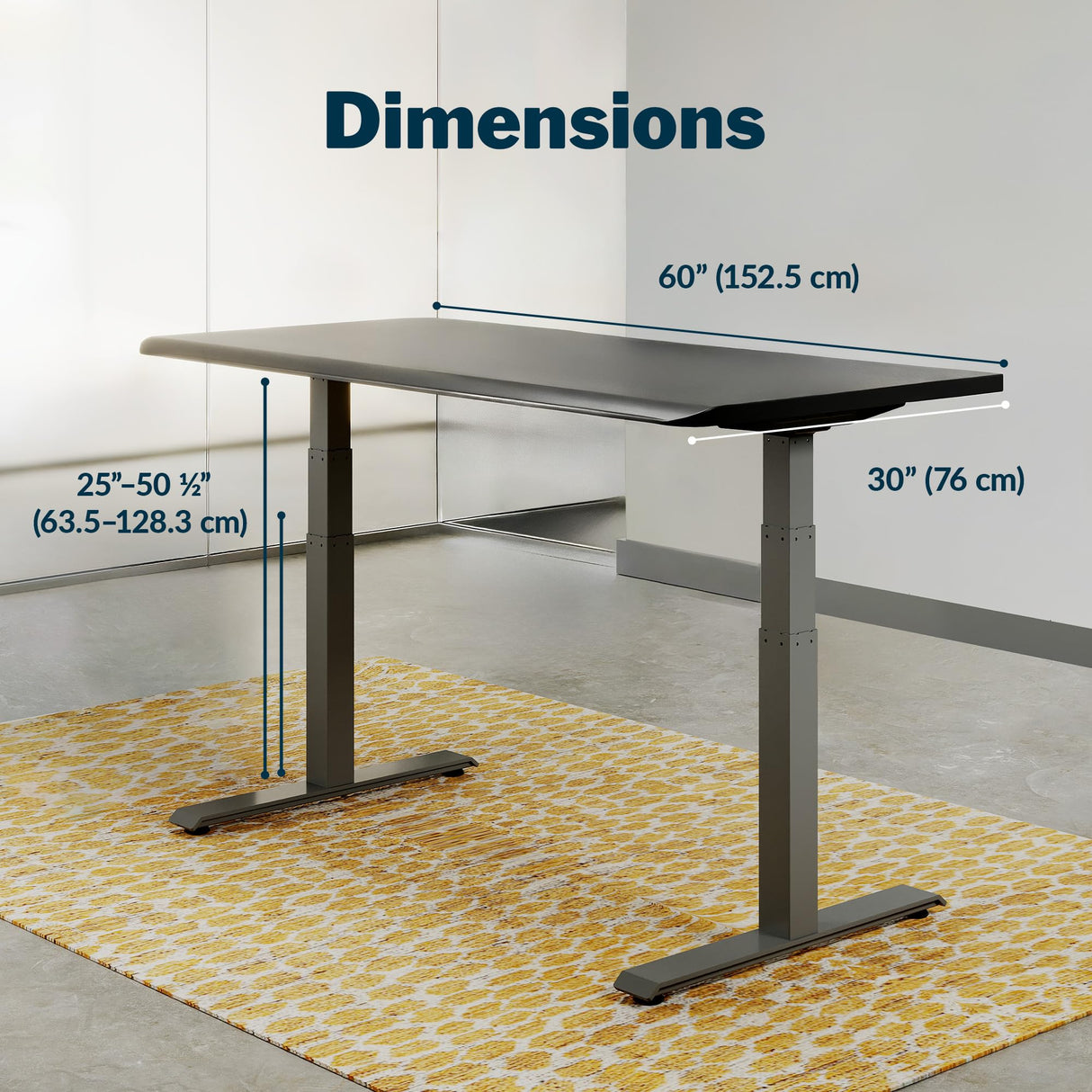 Vari ComfortEdge 60x30 Adjustable Desk - Electric Adjustable Height Standing Desk, Black - Sloped Ergonomic Front Edge and Stable T-Style Legs - Easy Vari