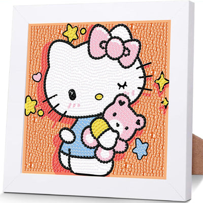 Sretoul Cartoon Diamond Art Kits for Kids with Frame - Kid Diamond Art Painting Kit Cartoon, Cute Gem Arts for Kids Ages 4 6 8 12, Easy DIY Crystal Gem Kits for Children Girls Boys Gifts (7x7 inch)