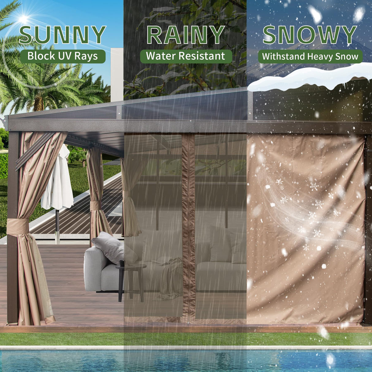 SHPAI 12’ x 20’ Lean to Gazebo, Outdoor Wall Mounted Gazebo Aluminum Frame, Hardtop Pergola with Galvanized Steel Sloping Roof for Patio Deck Garden Backyard, Curtain and Netting Included SHPAI