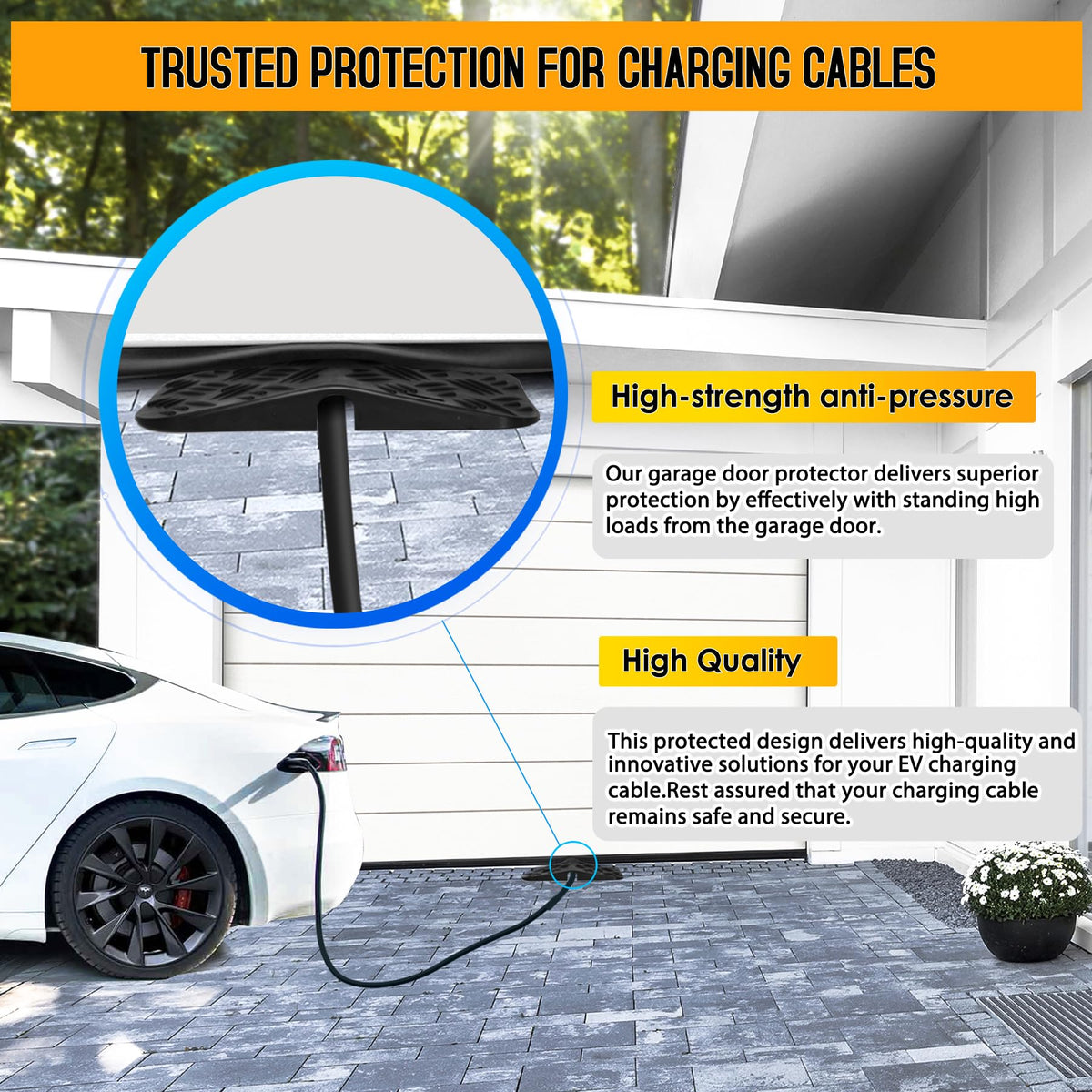 Vizava Ev Charger Cable Protector with Handle For Garage Door,Gap Minimizing Design Heavy Duty Soft Rubber Ev Charger Cord Protector Compatible for Tesla(Model 3/Y/X/S), J1772 Chargers,Prevents Damage Vizava