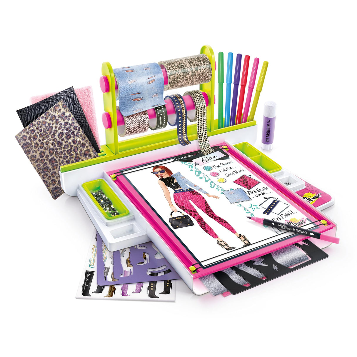 Canal Toys Style 4 Ever Fashion Design Studio, Design your own Fashions, Design Sheets with Stencils, Stickers, and Fabrics, Add Colors, Patterns, and Textures, All Organized in the Stylish Studio Canal Toys