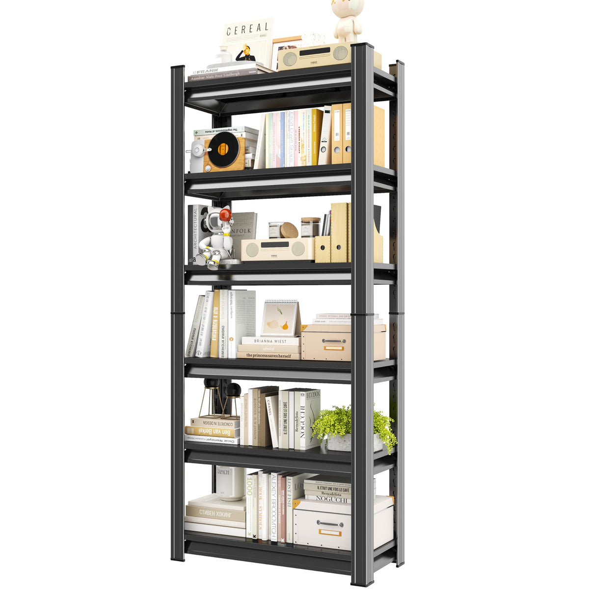 Notmise Book Shelf Adjustable 6-Tier Heavy Duty, Tall Black Metal Shelves, Storage Solution for Library Office (81.8" H * 35.4" W * 15.7" D) Notmise