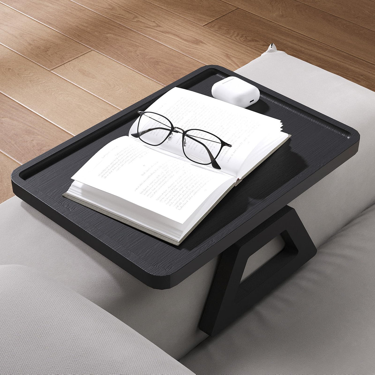 Danfoxer Couch Arm Tray,Bamboo Folding Sofa Tray,Sofa Armrest Trays Clip-On Couch Desk for Drinks,Snacks,Phone,Remote Control(Black) Danfoxer