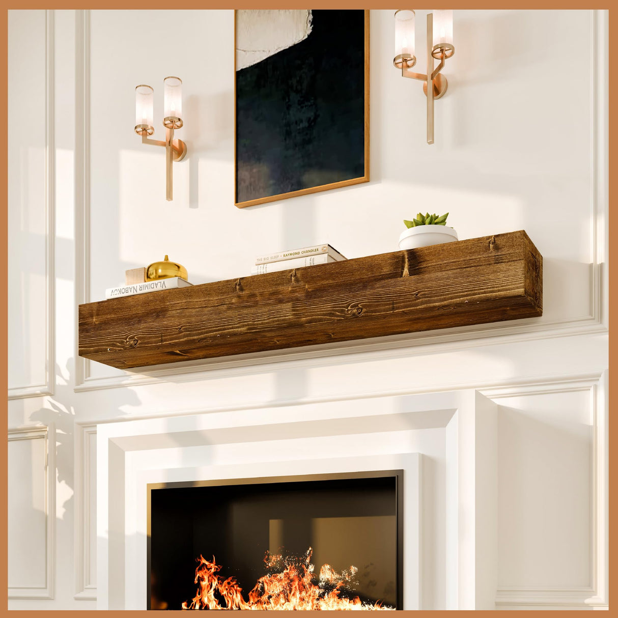 Avana Rustic Fireplace Mantle Shelf 60 Inches - Handcrafted Wood Mantles For Over Fireplace - Wall Mounted Farmhouse Fireplace Mantel Shelf - Floating Fireplace Mantels 60 X 8 X 5 - Rustic Traditional Avana