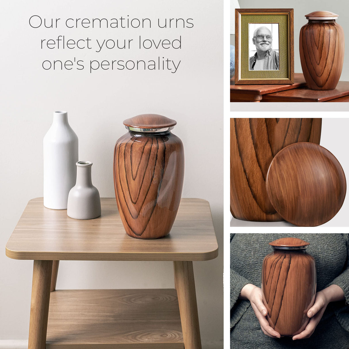 Aubree Woodgrain Aluminum Urns for Adult Male. Cremation urns for Human Ashes Adult Female. Decorative Wood urns for Human Ashes by Restaall RESTAALL