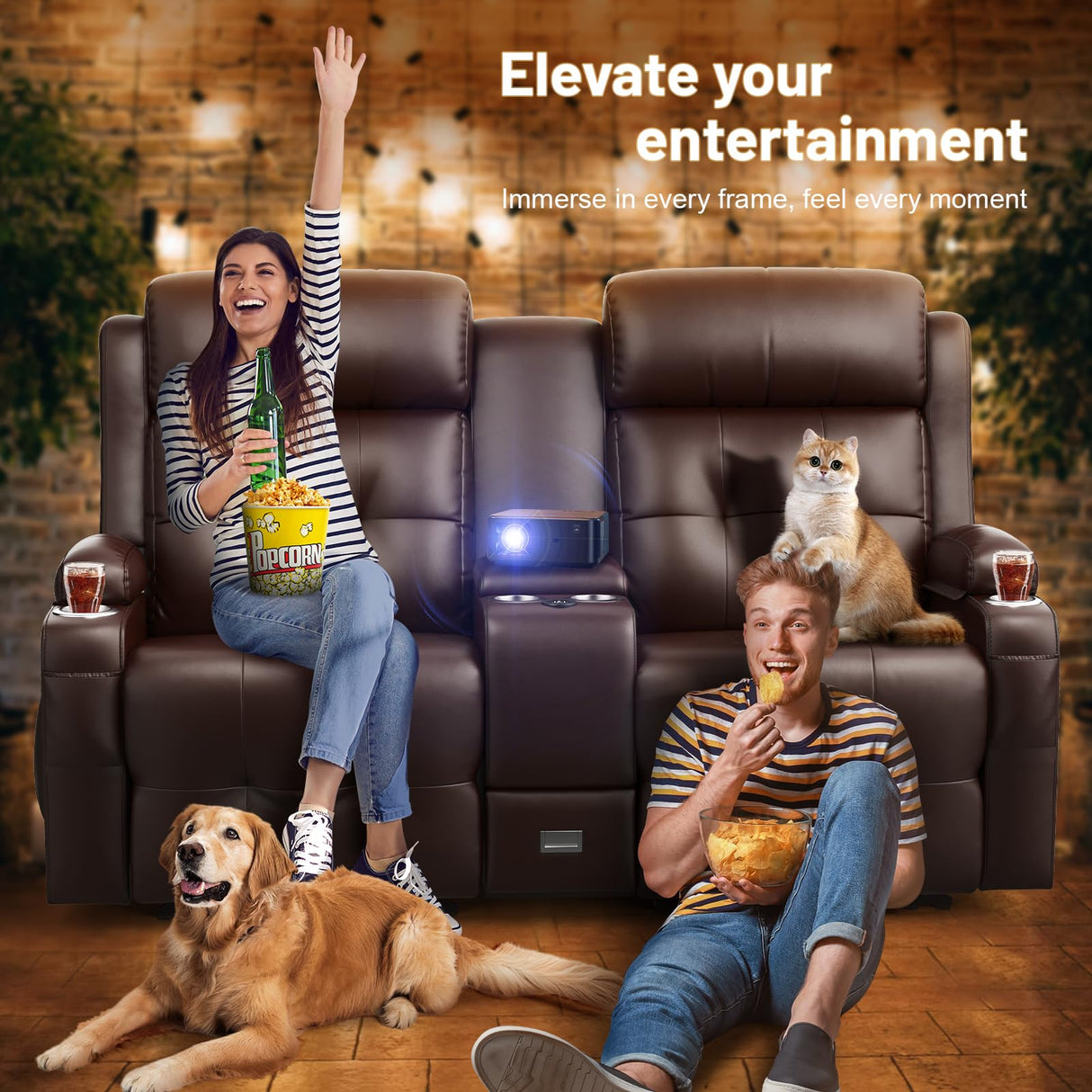 TOMOSLTER Loveseat Recliner Sofa, Home Theater Seating Massage Reclining Couch with USB, Center Console, Wall Hugger RV Recliners, 145° Adjustable Recline & Cup Holders, for RV & Movie Room TOMOSLTER