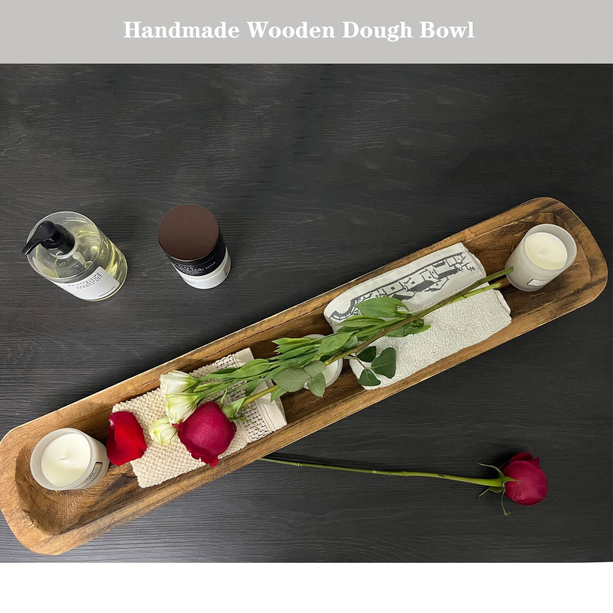Wooden Dough Bowls Decorative,30'' Rustic Bread Long Bowls Decor Wood Tray, Hand Carved for Table Centerpiece Decor, Home Decor (30 * 6 * 2 inch Brown) BEDAZE