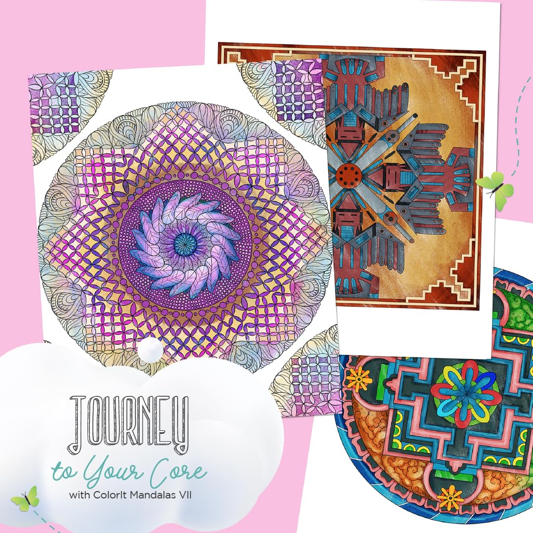 ColorIt Mandalas Volume VII Spiral Bound Adult Coloring Book with 50 Mandala Patterns for Relaxation and Stress Relief - Includes Perforated Pages, Thick Paper, Hardback Covers, and Blotter Page ColorIt