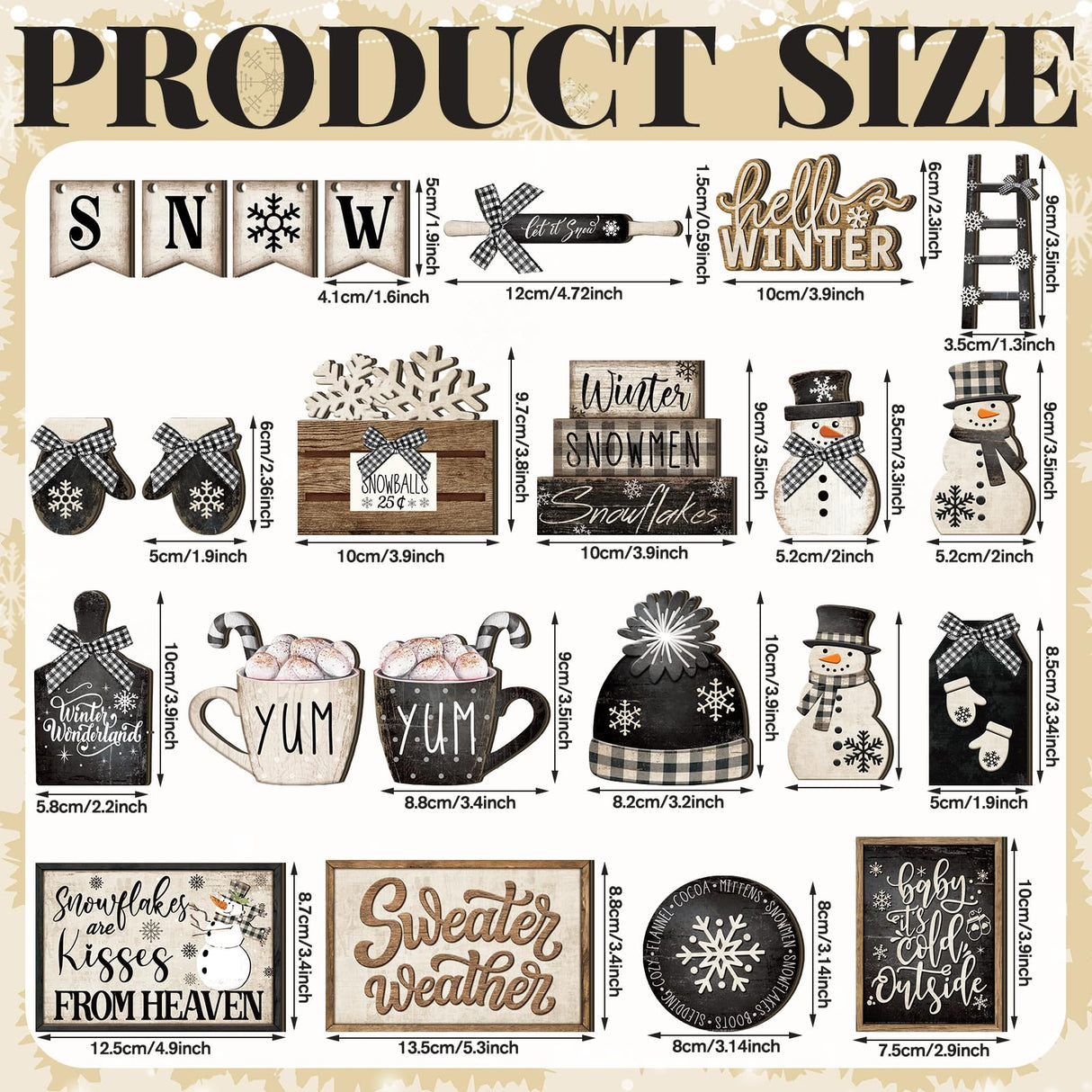 CroBlissful 24 Pcs Christmas Winter Tiered Tray Decor Snowman Farmhouse Decor Christmas Winter Snowflake Snowman Table Centerpieces Hello Winter Wood Blocks Signs for Home Decor, Without Tray CroBlissful