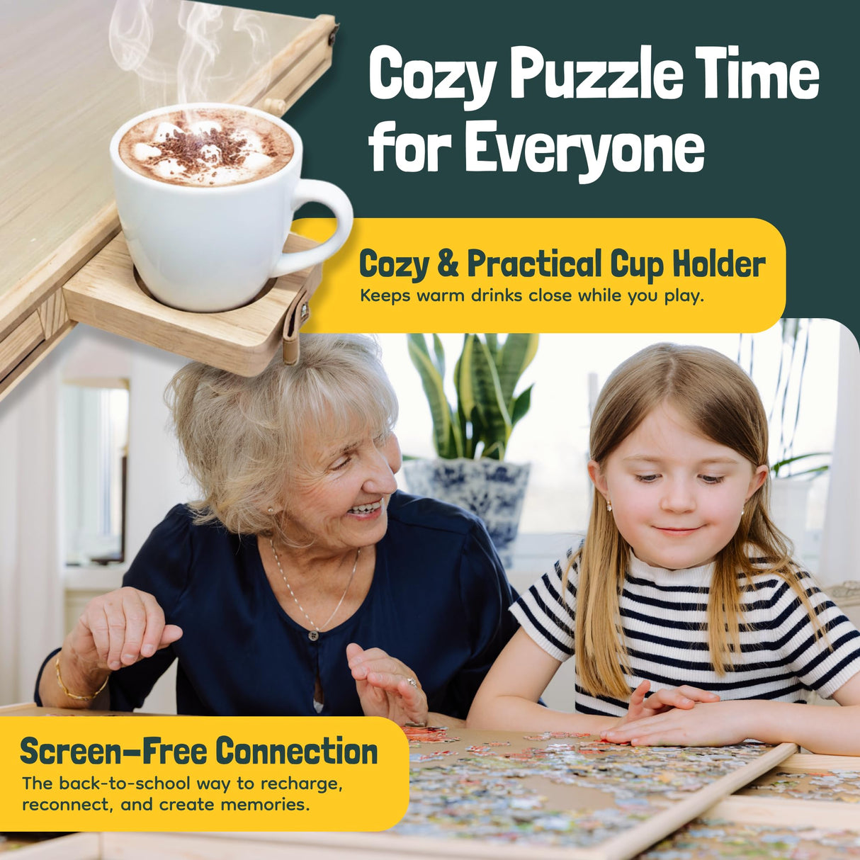 Gondola 1500 Pieces Puzzle Board with Mug Holders, 6 Drawers and Cover, Sturdy Jigsaw Puzzle Table Tray, 26"x35" Portable Wooden Jigsaw Puzzles Accessories, Jig Saw Home Holder Organizer Boards Gondola