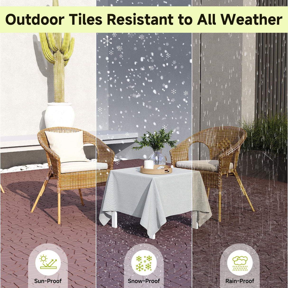 Rovibek 44 PCS Interlocking Deck Tiles, 12" X 12" Plastic Deck Tiles Outdoor Waterproof, All Weather Patio Tiles for Balcony Backyard Poolside Porch, Pavers for Outside Walkway, Stone Brown Rovibek