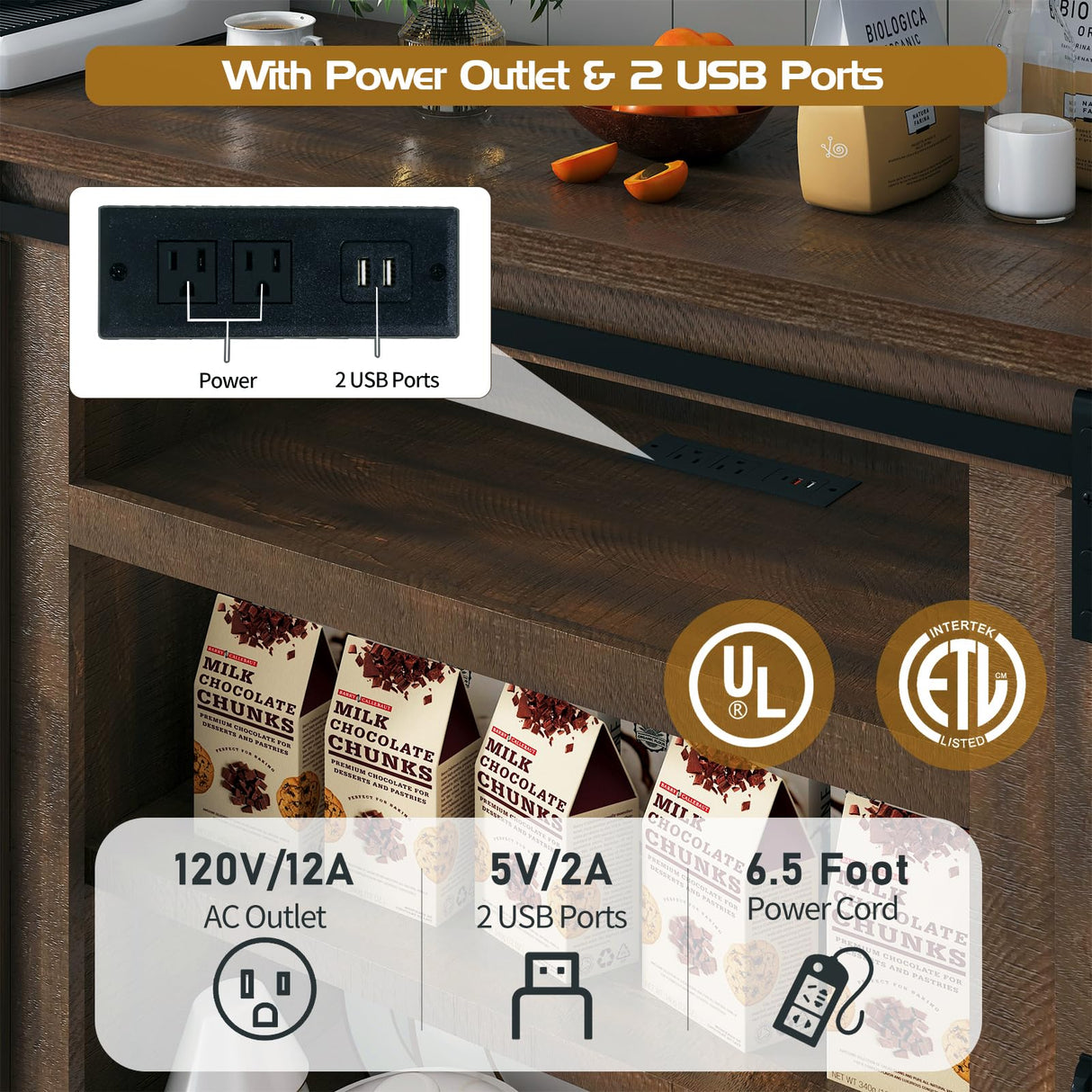 Hlivelood 66" Farmhouse TV Stand with Power Outlets for 75 65 Inch TVs, Entertainment Center with Sliding Barn Door & Large Storage Cabinets w/Adjustable Shelf, 33" Tall TV Media Console, Brown Hlivelood