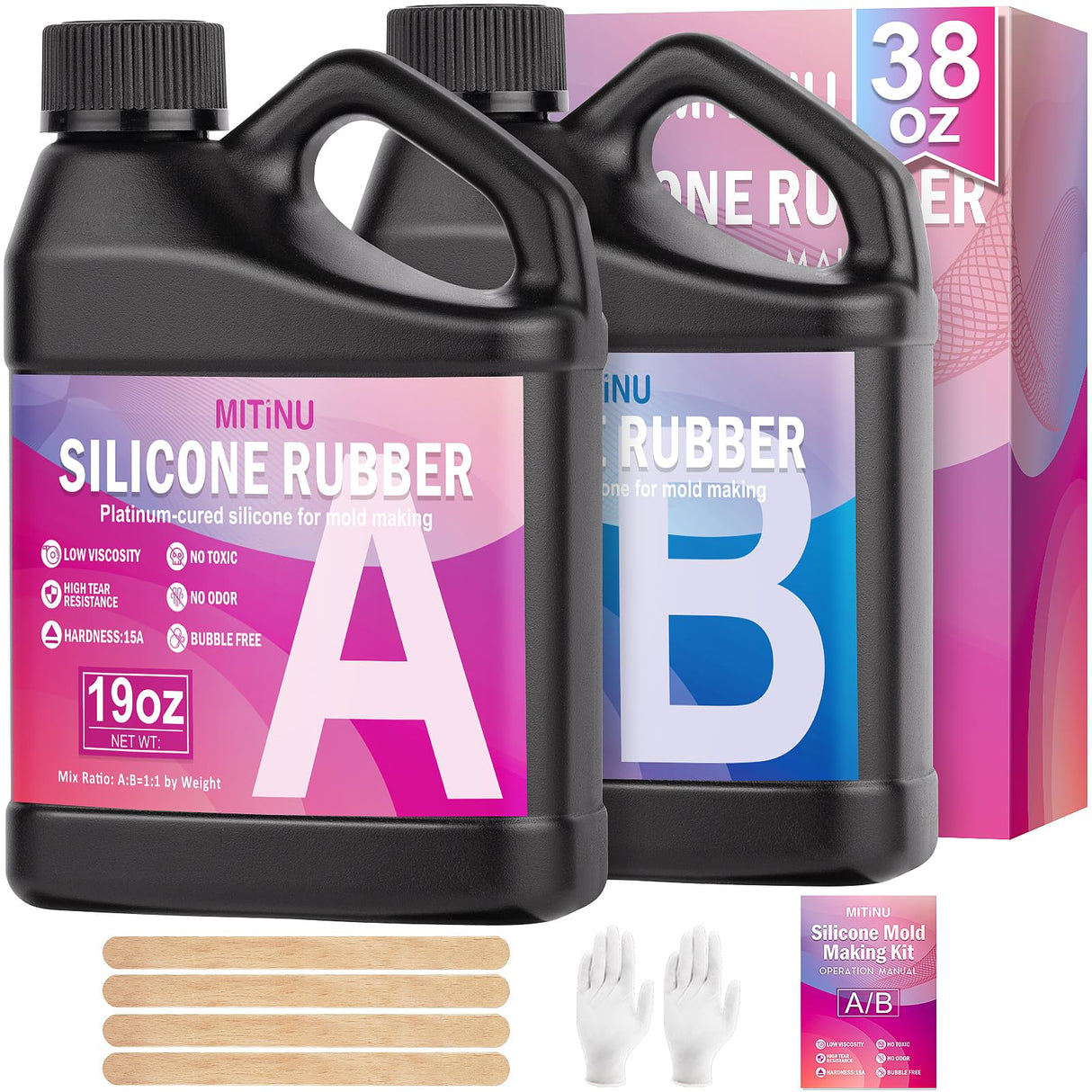 MITINU Silicone Mold Making Kit, 38.8oz 15A Elastic Liquid Silica Gel for Casting Resin molds and Candle & Soap Mold,Fast Cure Translucent Platinum Silicone Rubber MITINU