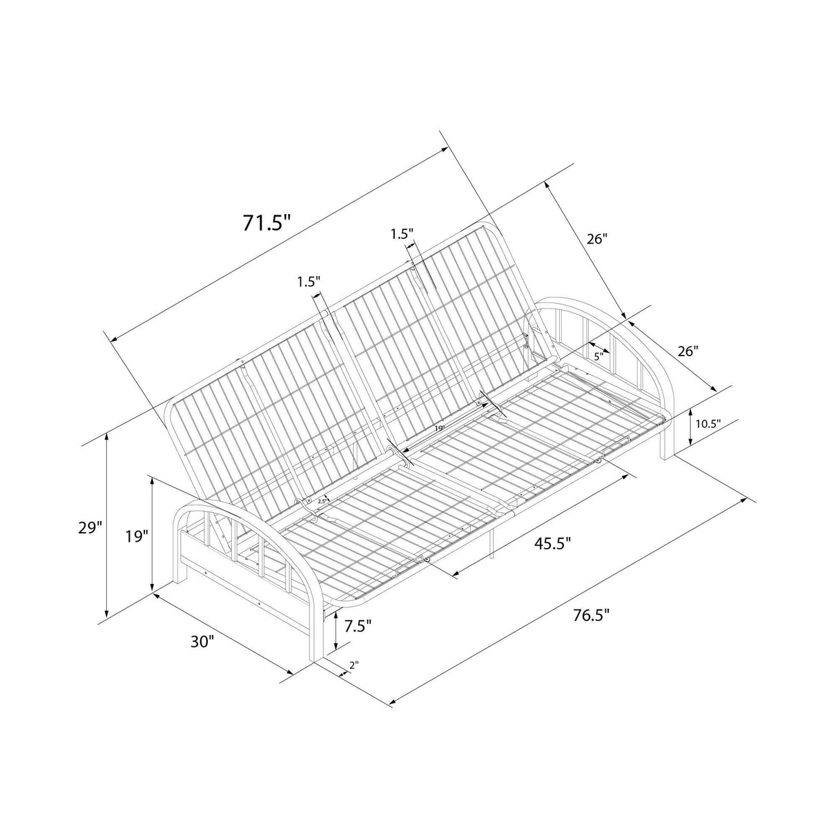DHP Aiden Futon Frame, Gray DHP