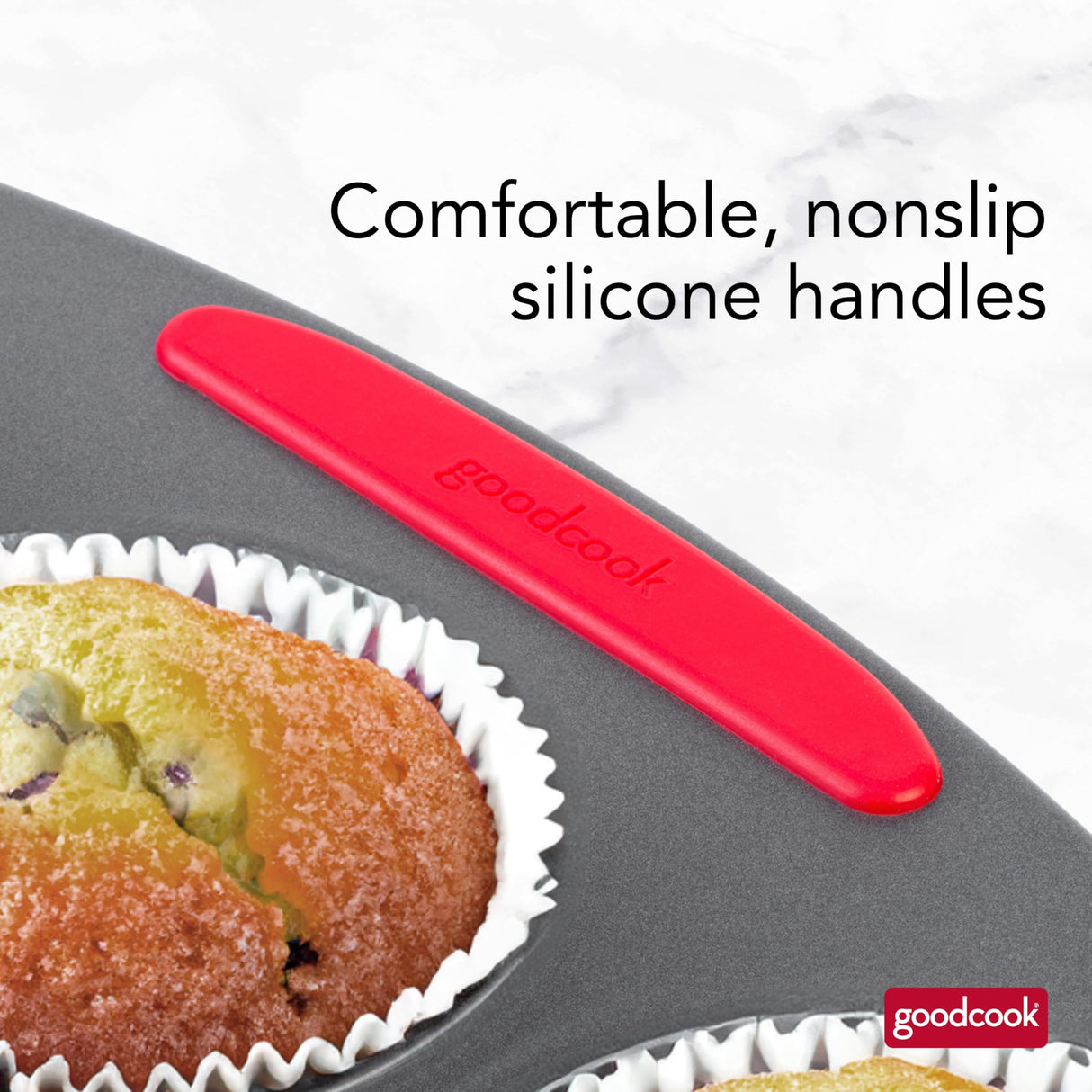GoodCook MegaGrip 12-Cup Nonstick Steel Cupcake and Muffin Pan with Silicone Grip Handles, Gray GoodCook