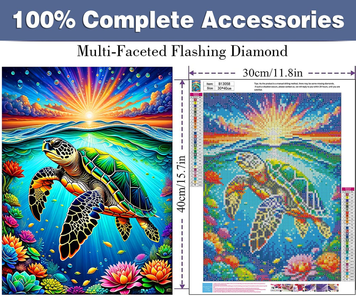 Sea Turtle Diamond Art Painting Kits for Adults, Full Drill Diamond Dots Paintings for Beginners, Round 5D Paint with Diamonds Pictures Gem Art Painting Kits DIY Crafts Kits 12x16inch WoodArtSupply