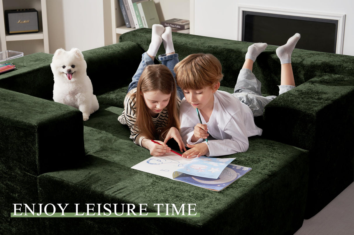 HABUTWAY 105" L-Shape Modular Sectional Sofa Couch for Living Room,No Assembly Required,Modular Comfy Sofa with Deep Seat for Living Room Bedroom,Luxury Distressed Velvet(Left,Green) HABUTWAY