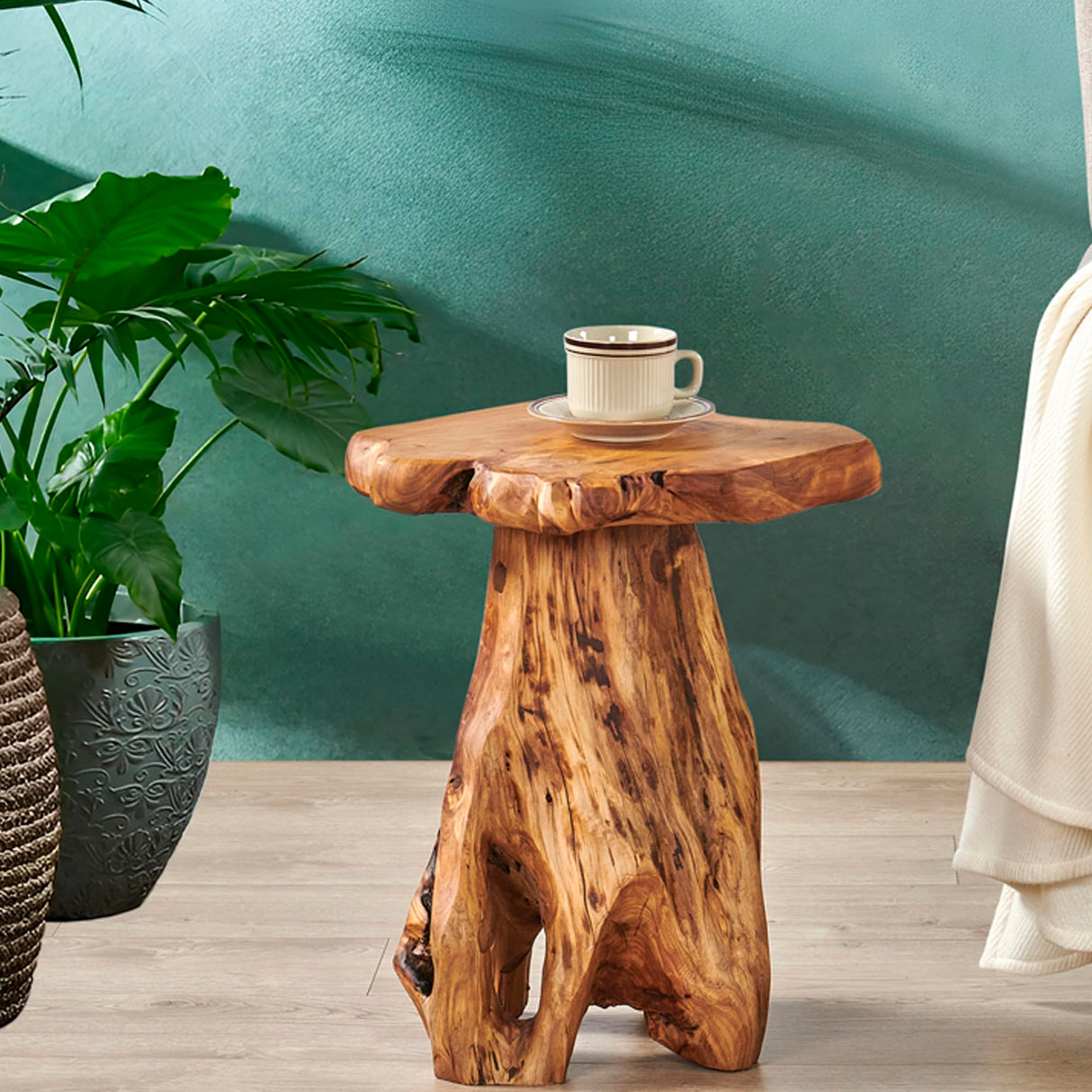 Greenage Cedar Roots Plant Stand Tree Stump End Table 13.5" x 16" x 19" H Wooden Live Edge Side Table for Living Room Bedroom Home Decor Courtyard Wooden Stool Greenage
