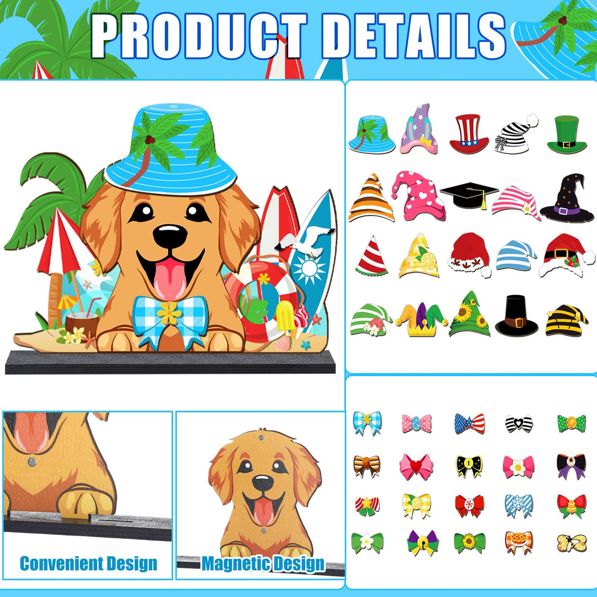 Vercraft 61 Pcs Interchangeable Christmas Table Decor Dog Seasonal Wooden Table Sign Winter Interchangeable Centerpiece Set Farmhouse Tiered Tray Christmas Home Kitchen Decor for Pet Lover Gift Vercraft