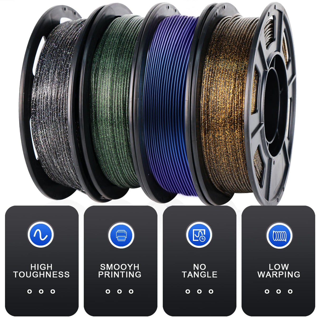 YOUSU 3D Printer Filament PLA Filament 1.75mm Multicolor Mixed Filament 250g*4 Sample Pack. Yousu