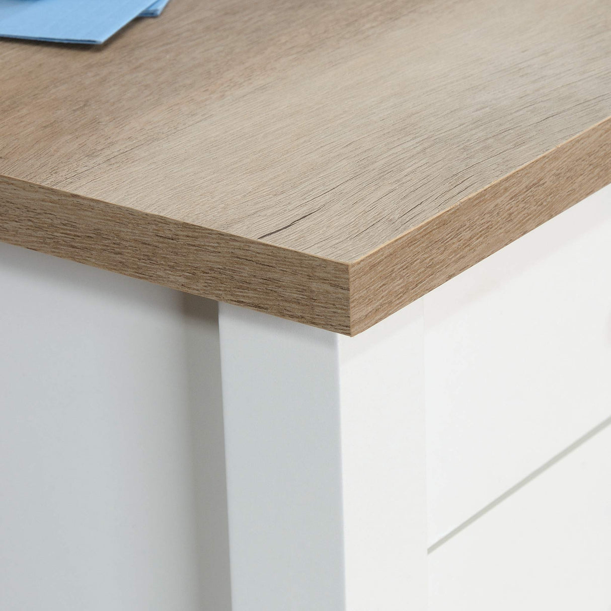 Sauder Cottage Road L-Desk, L: 65.12" x W: 58.66" x H: 29.76", Soft White Finish Sauder