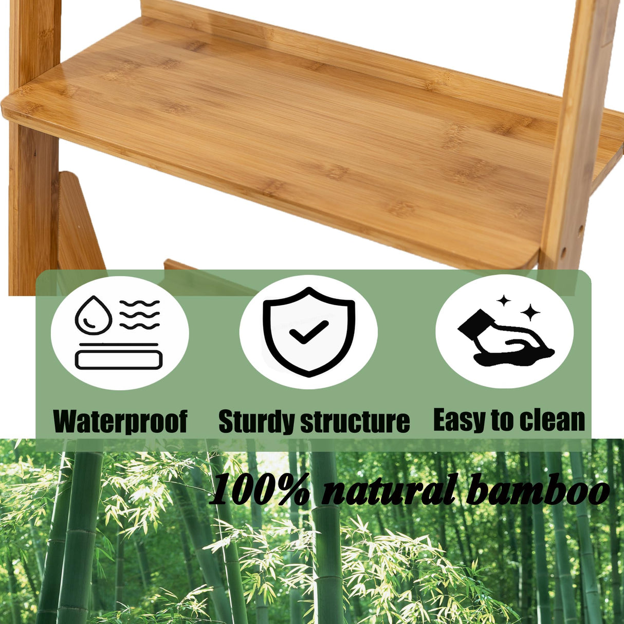 Maydear Bamboo Ladder Shelf Bookcase, 5-Tier Leaning Bookshelf Free Standing Organizer Storage Shelves for Living Room, Bedroom, Kitchen, Home Office, Balcony, Natural Wood Maydear