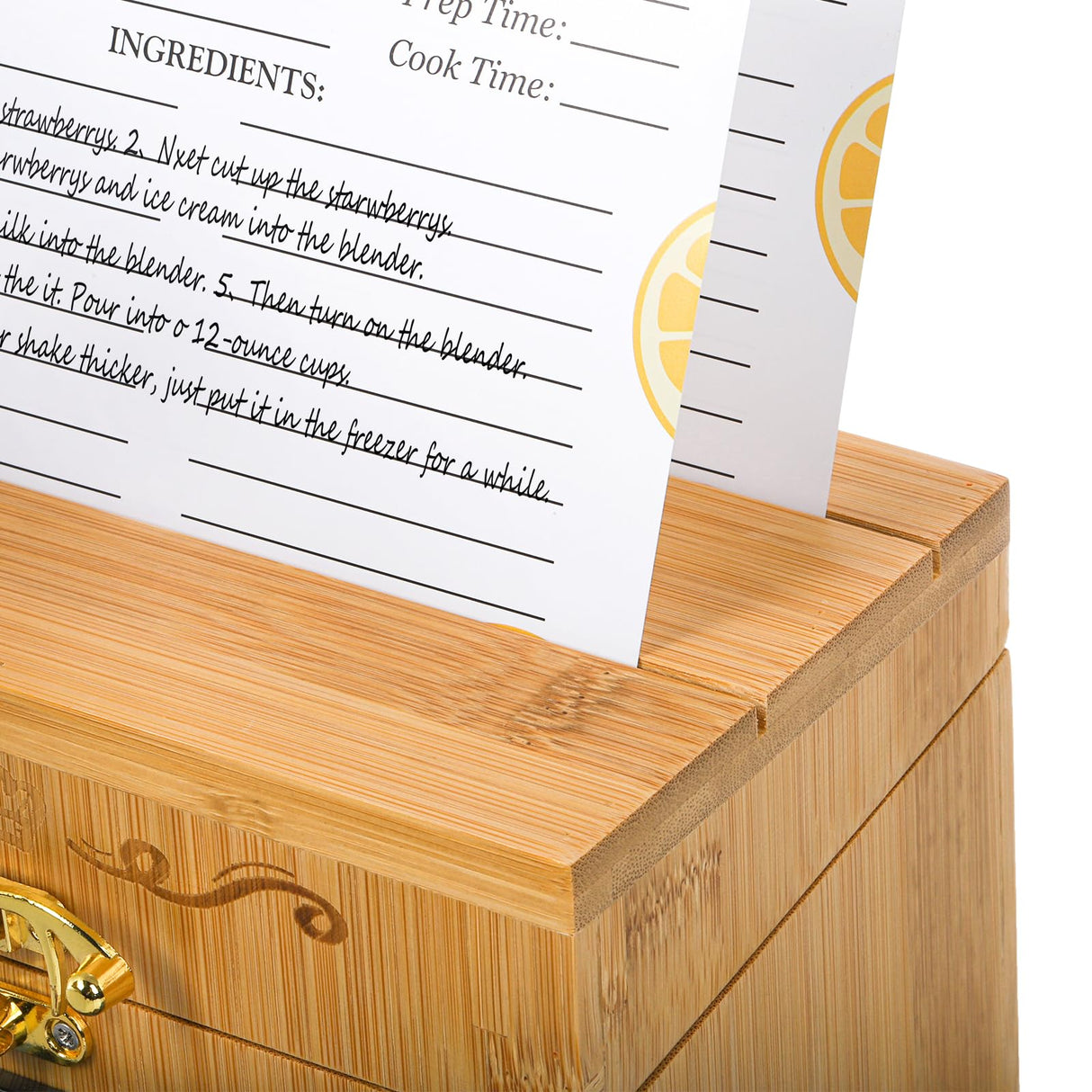 Youeon Bamboo Recipe Box with Cards and Dividers and Pull out Phone Holder, 7 x 4.2 x 5.8 in Kitchen Recipe Card Organizer with 100 Recipe Cards 4"x6", Rustic Recipe Holder, Kitchen Gift Youeon