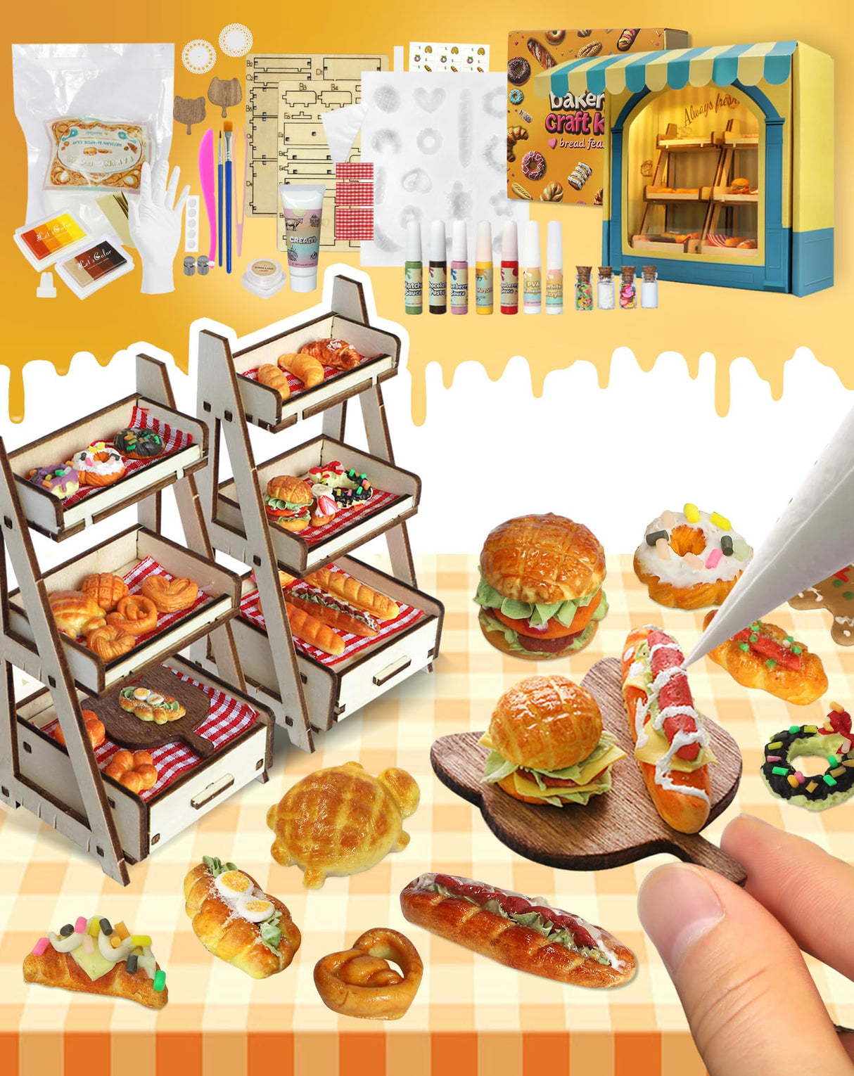 iLAND Cute Crafts for Teens Women Adults of DIY Air Dry Clay Art Mini Food, Modeling Clay Kit for Fun Date Night Craft Set Realistic 1/12 Scale Accessories for Dollhouse Kitchen Creative Crafting Gift iland