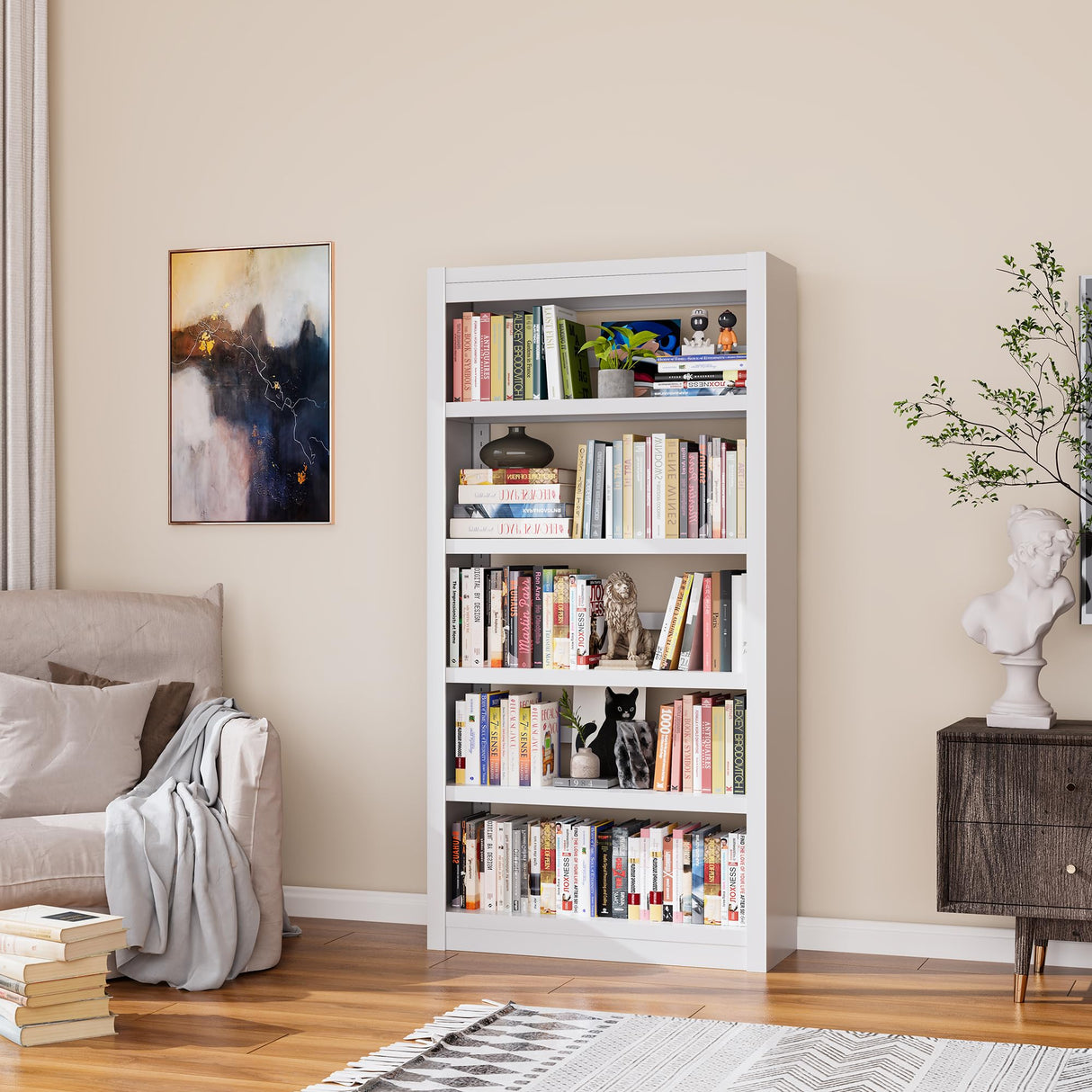 LyAosdFu Bookshelf, 5-Tier Sturdy Bookcase, Adjustable Book Shelf, Large Capacity per Shelf, Modern Book Shelf for Living Room, Home Office, Garage, Ideal for Home Organization & Stylish Upgrades LyAosdFu