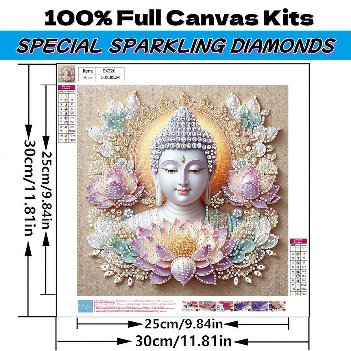 Buddhism Diamond Art Kits for Adults, Lotus Buddha Special Shape Diamond Painting Kits for Beginners, DIY 5D Crystal Diamond Dots Gem Art Craft for Home Decor 11.8x11.8 Inch Acelii