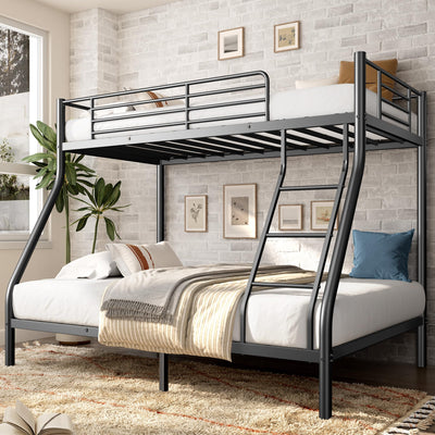 SogesSleep Bunk Beds Twin Over Full Size, Heavy Duty Metal Bunk Bed Frame with Angled Ladder for Teens and Adults, for Spaces-Saving, Smooth Rounded Edges, Noise Free & Easy Assembly, Black
