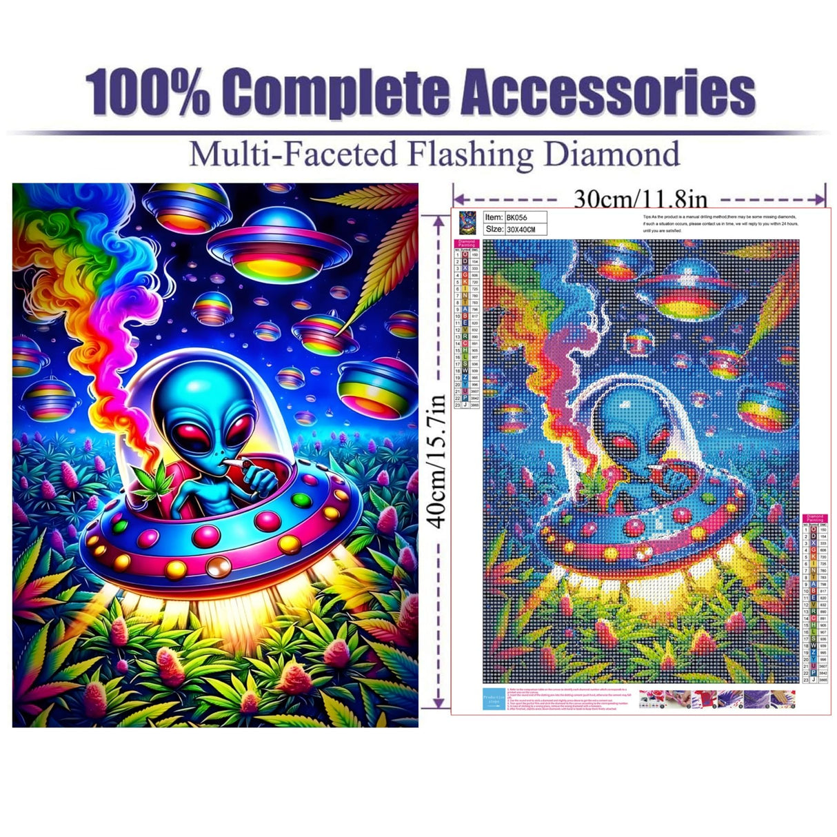 puonidwo Trippy Alien Spaceship 5D Diamond Painting Kit, Round Full Drill DIY Diamond Art for Adults, Beginners, Home Decor, 12x16 Inch puonidwo