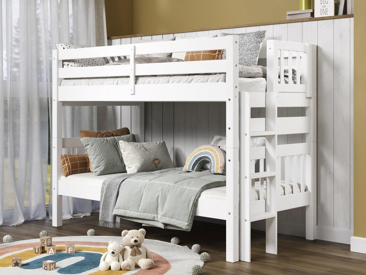 Bedz King Bunk Beds Twin over Twin Mission Style with End Ladder, White Bedz King