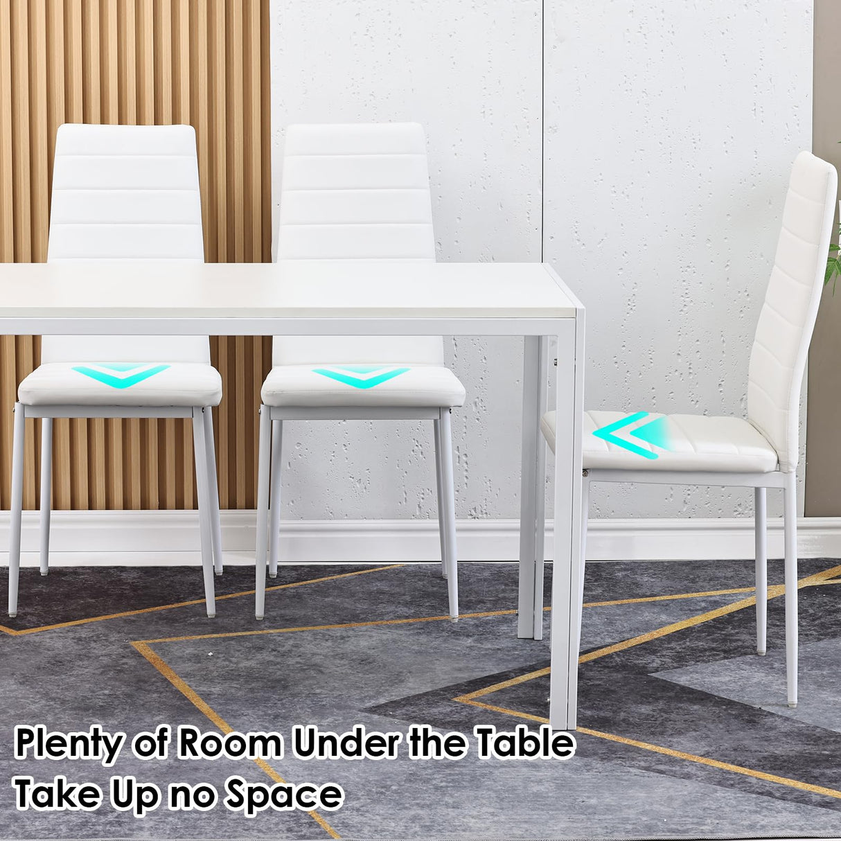 Farini White Dining Table for 4-6 Person,47" Rectangular Wooden Dining Table Top and Metal Frame for Home Kitchen Dining Desk (47 inch,White) Farini