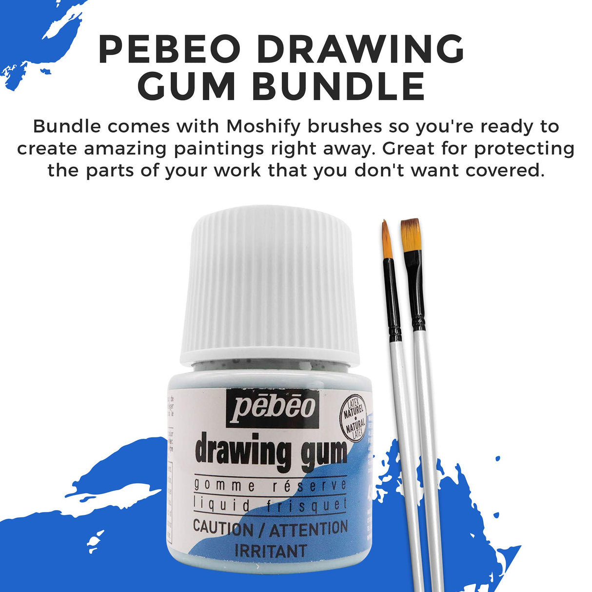 Pebeo Drawing Gum Made in France - Masking Fluid for Watercolor Painting and Various Art Projects - Bundled with Moshify Applicator Brush Set Moshify