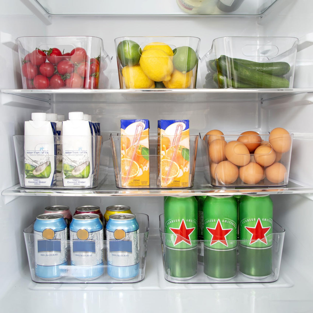 12 PACK Multi-Use Clear Plastic Storage Bins for Organizing w/ Labels - Home, Kitchen, Bathroom, Office, Pantry Cabinet Shelf Organizer Bins - SOHO Collection, RV, Fridge Organization Containers LANDNEOO